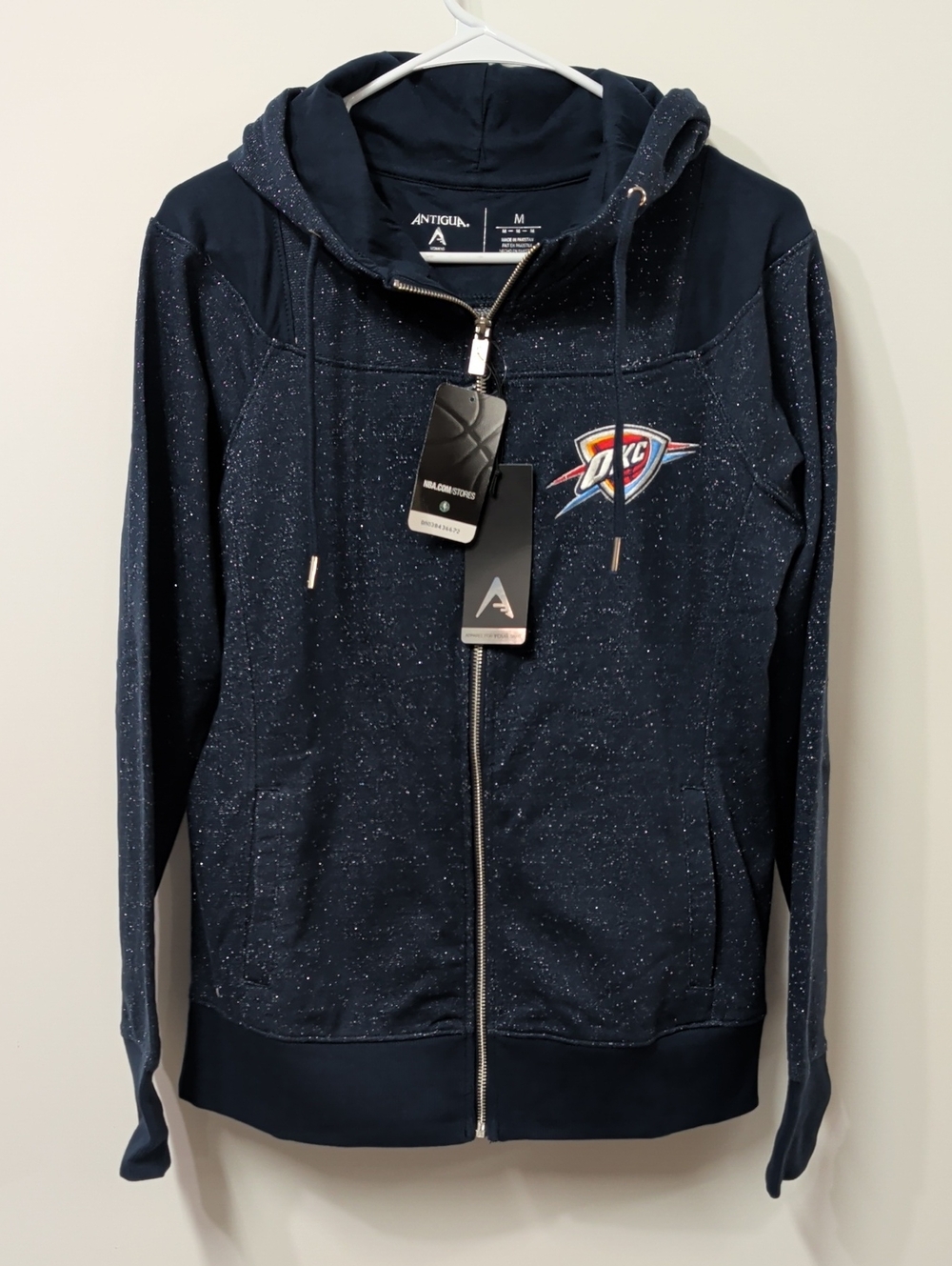 NBA Antigua OKC Thunder Shimmer Zip-Up Hoodie